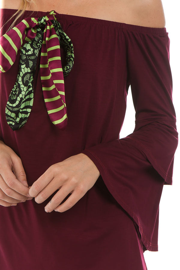 ZELDA BELL SLEEVE TOP (WINE)- VT2300