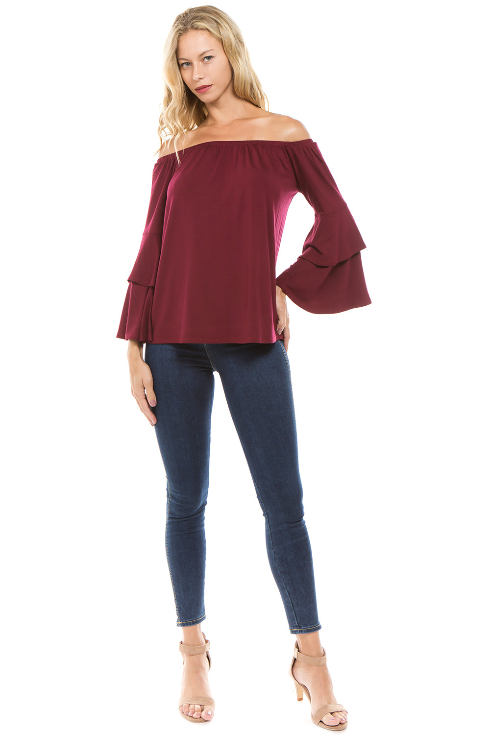 LOLA DOUBLE BELL SLEEVE TOP (DARK WINE)-VT2300S