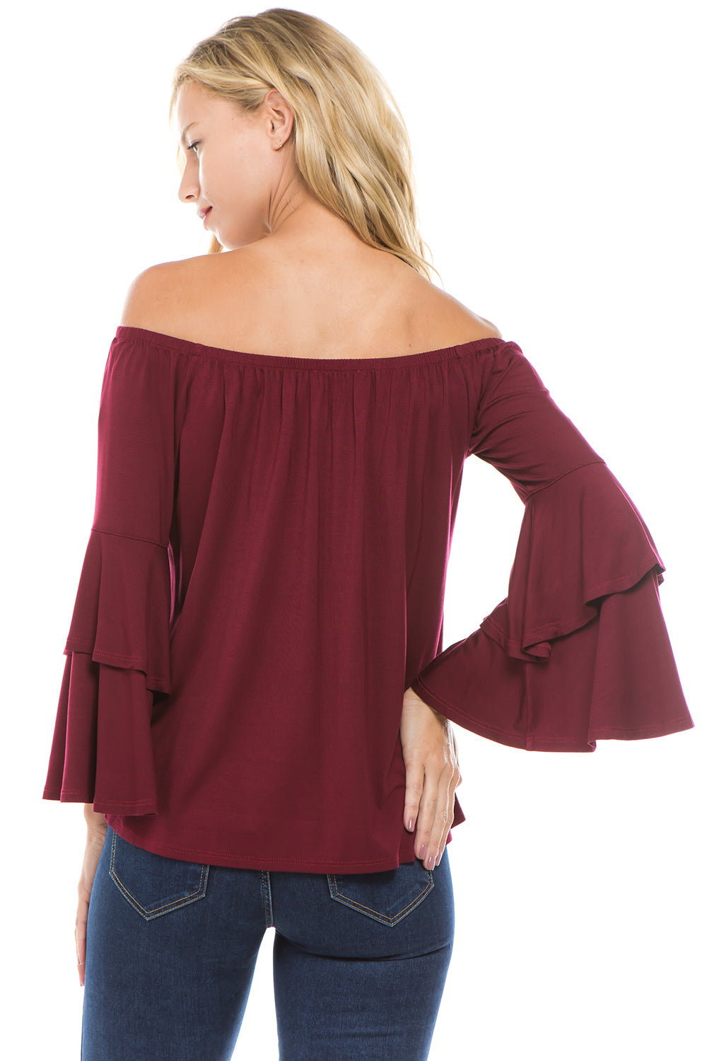 LOLA DOUBLE BELL SLEEVE TOP (DARK WINE)-VT2300S