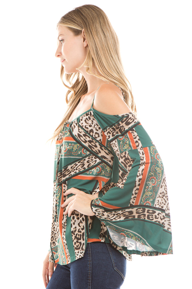 LIVIA OPEN SHOULDER TOP (Green)- VT2317