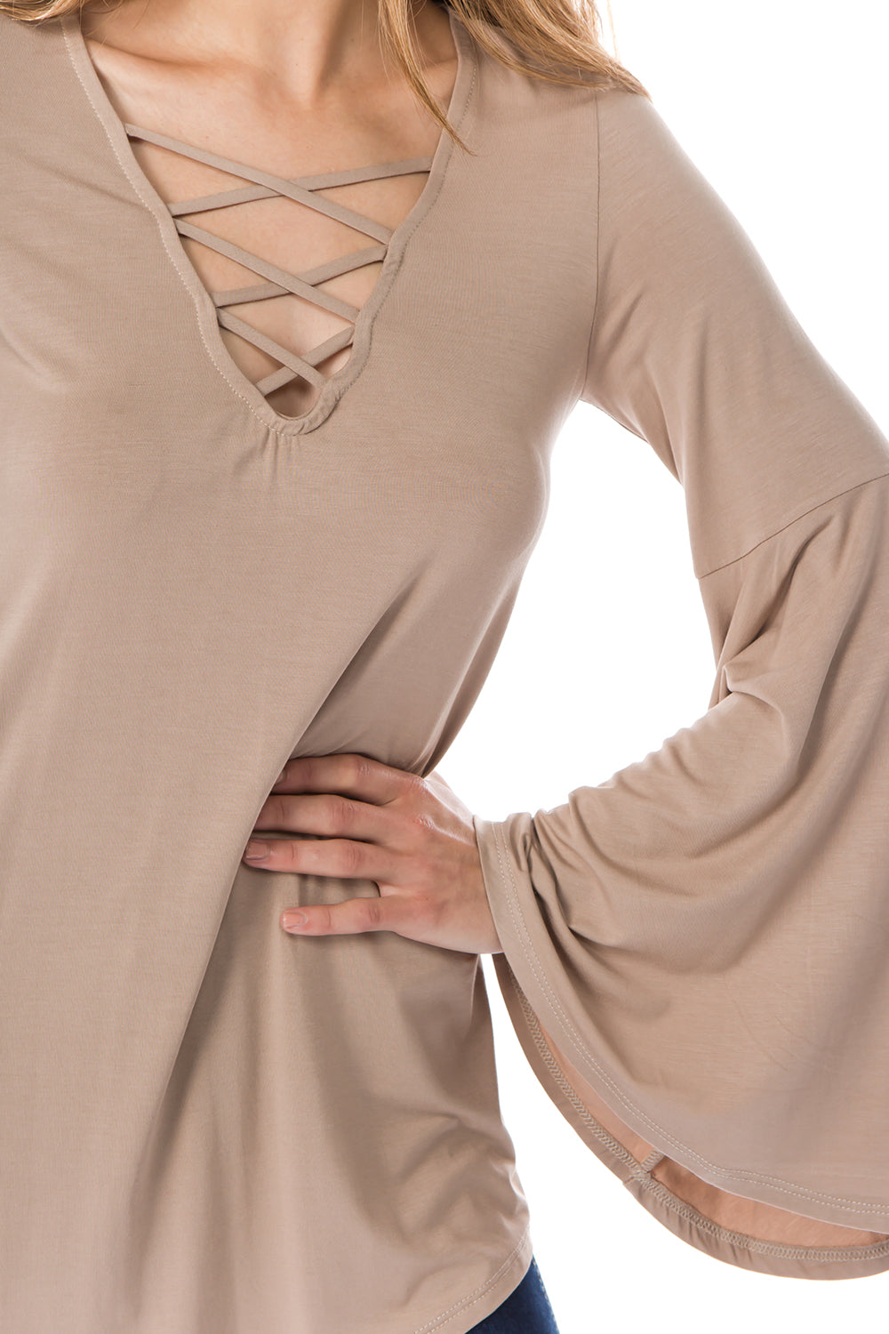 BEYONCE BELL SLEEVE TOP (BEIGE)- VT2404