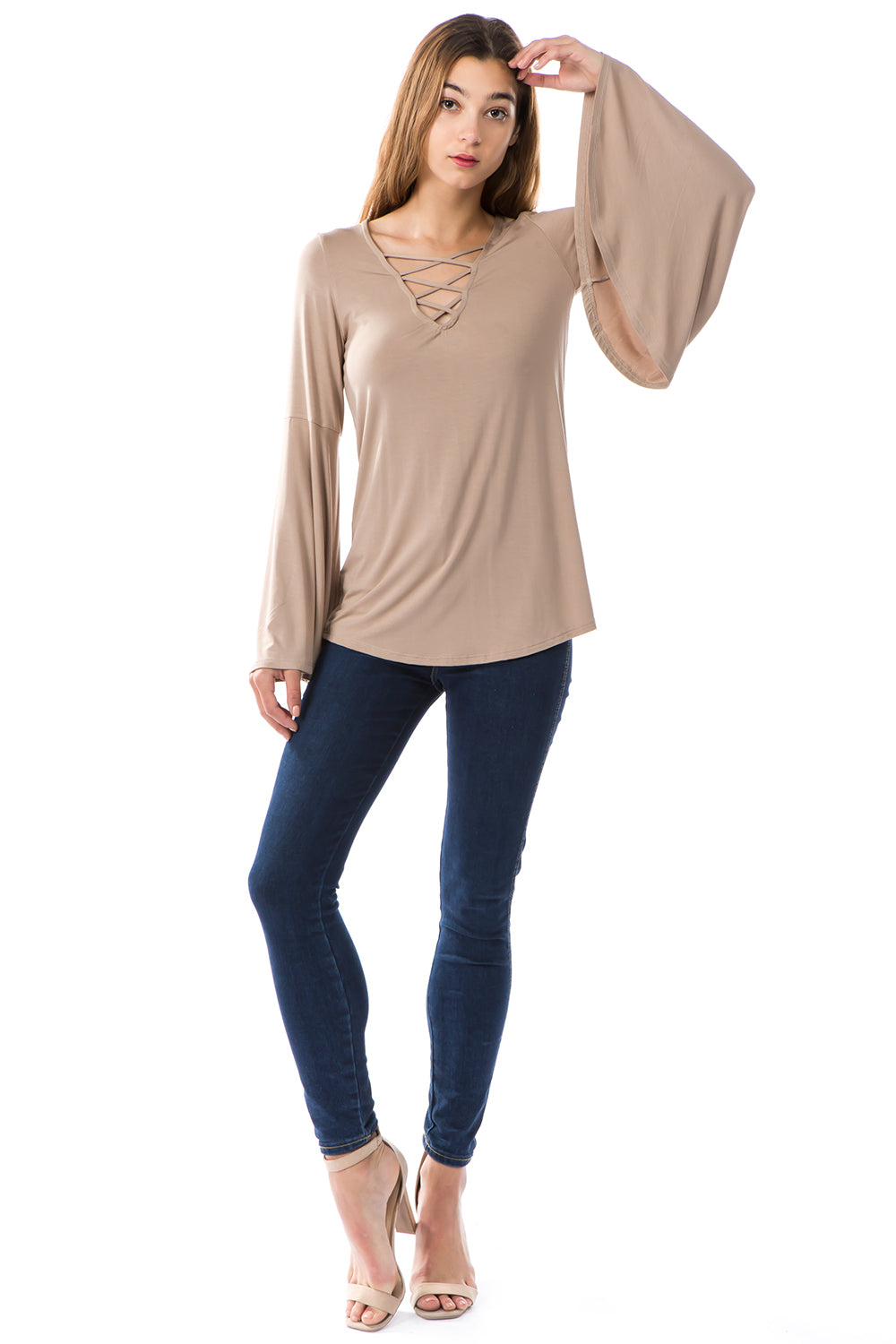 BEYONCE BELL SLEEVE TOP (BEIGE)- VT2404