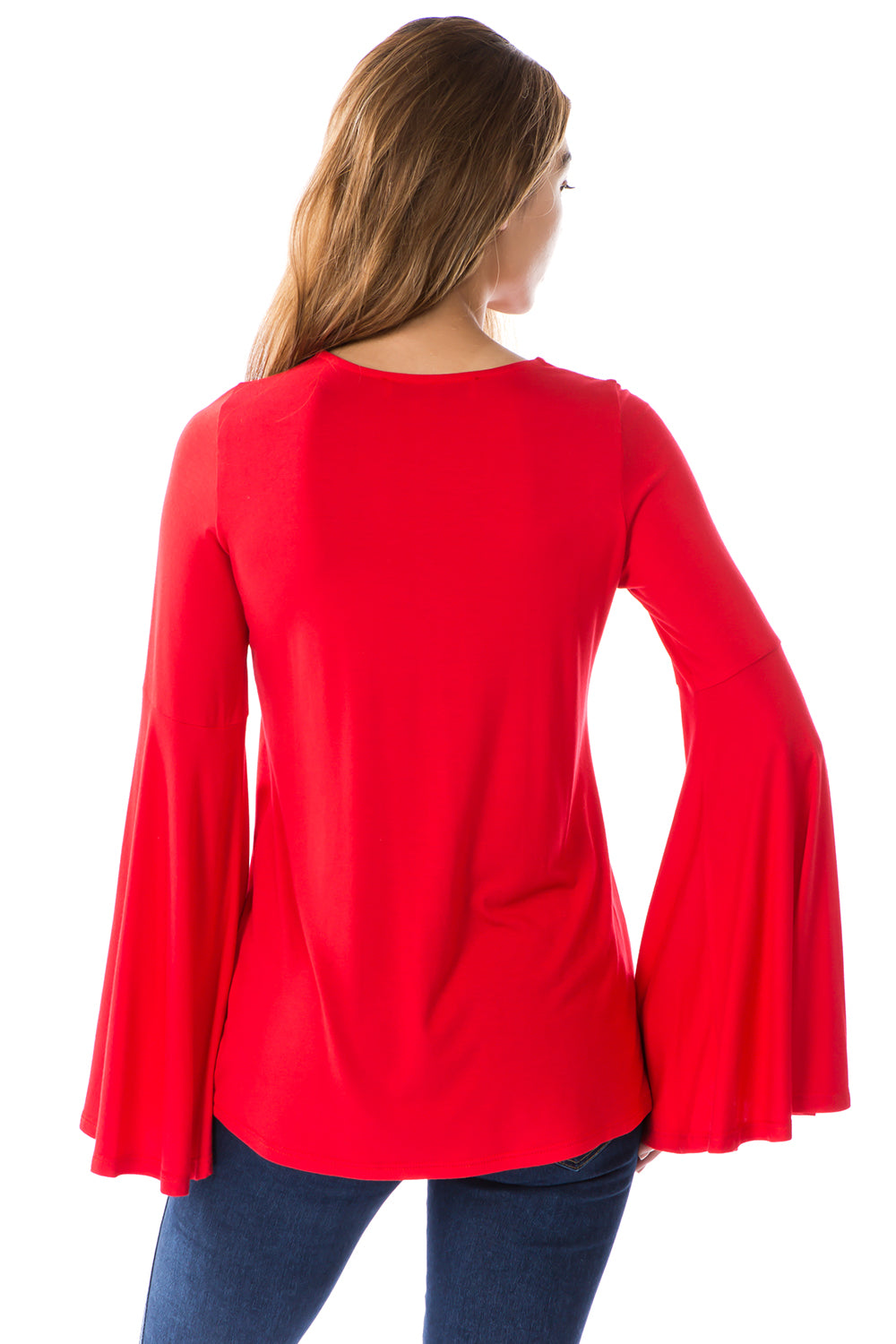 BEYONCE BELL SLEEVE TOP (RED)- VT2404