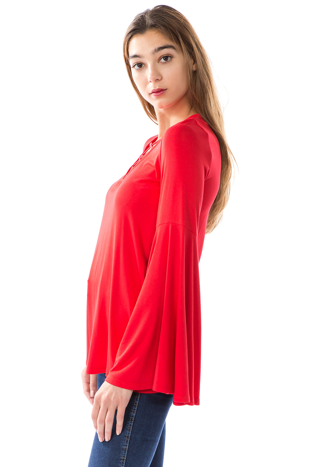 BEYONCE BELL SLEEVE TOP (RED)- VT2404