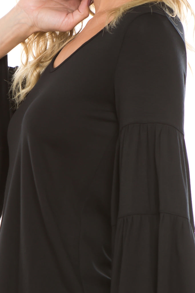 CROSELLA TIERED SLEEVE TOP (BLACK)-VT2415