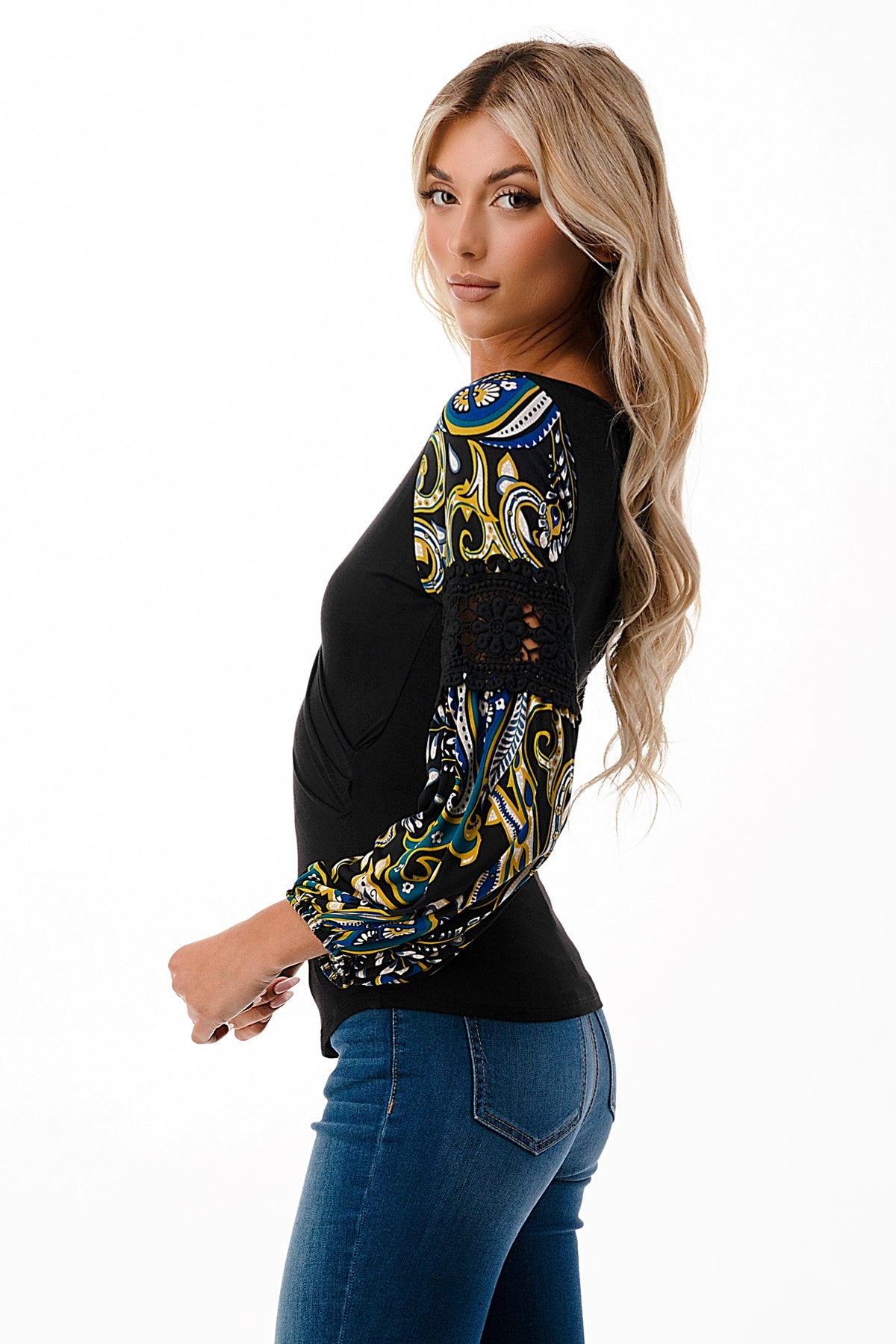 KINSLEY WRAP TOP (BLACK / GREEN ROCCO)- VT2436