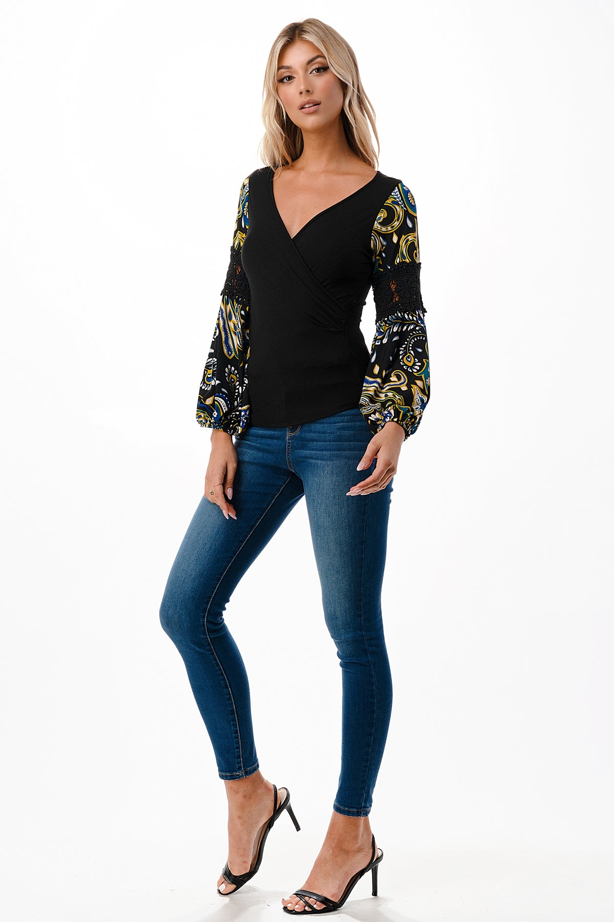 KINSLEY WRAP TOP (BLACK / GREEN ROCCO)- VT2436
