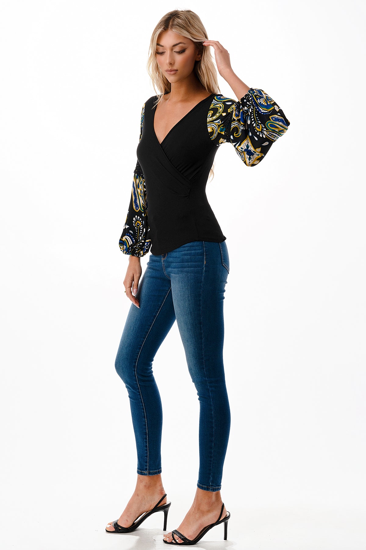 KINSLEY WRAP TOP (BLACK / GREEN ROCCO)- VT2436