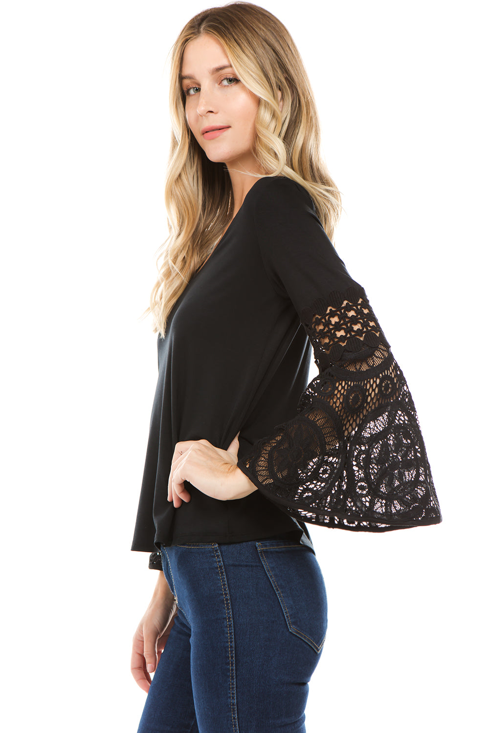 KINSEY BELL SLEEVE TOP(BLACK)- VT2439