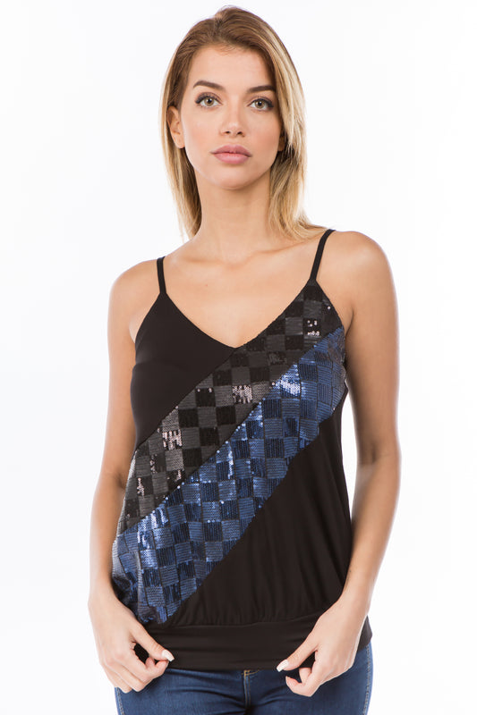 LINNETTE SEQUINS TOP (BLACK/NAVY)-VT2455SP