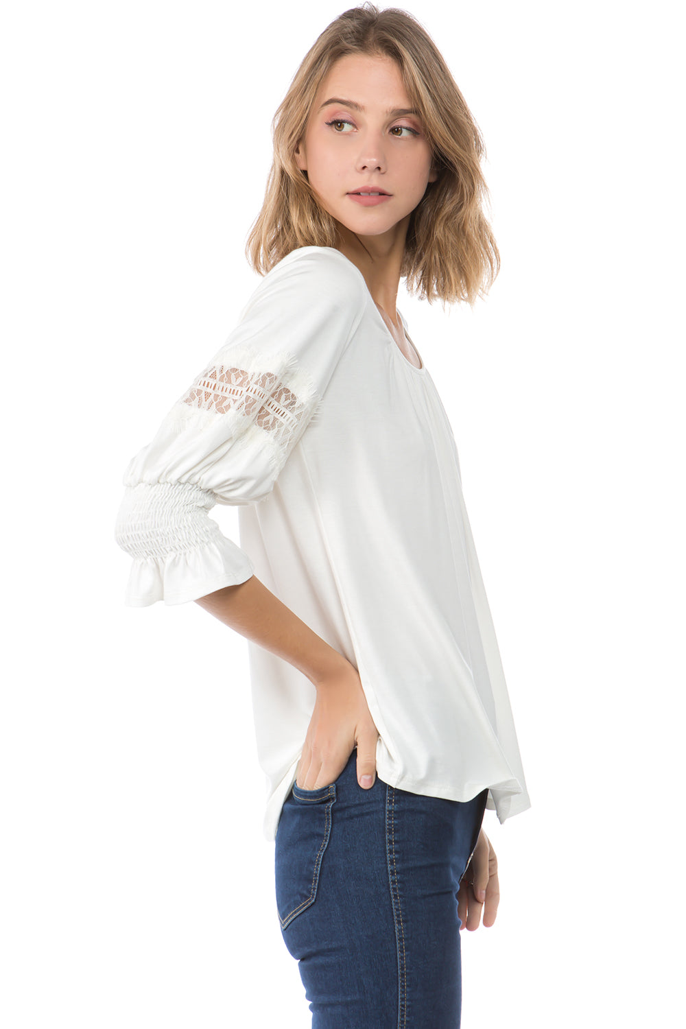 OTTILIE BUBBLE SLEEVE TOP (IVORY)- VT2471