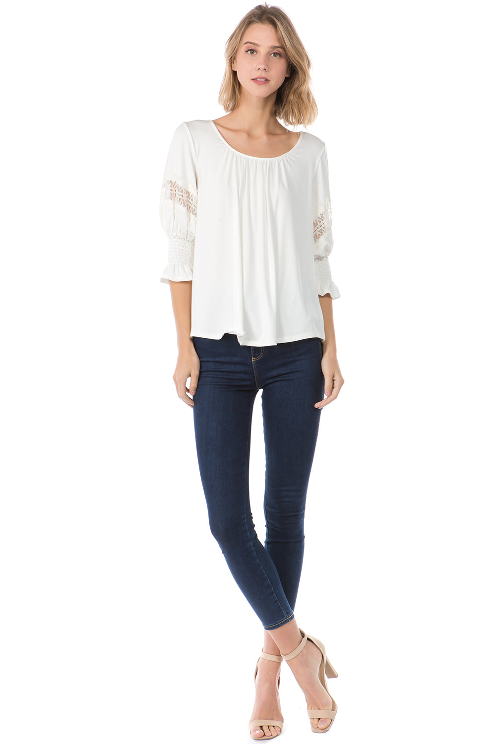 OTTILIE BUBBLE SLEEVE TOP (IVORY)- VT2471