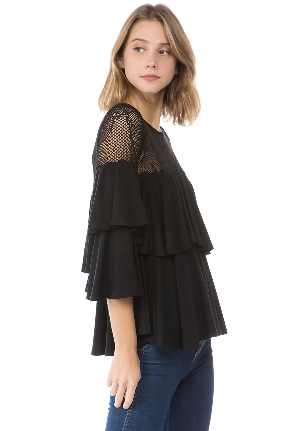 AZALEA RUFFLE TOP (Black)- VT2475