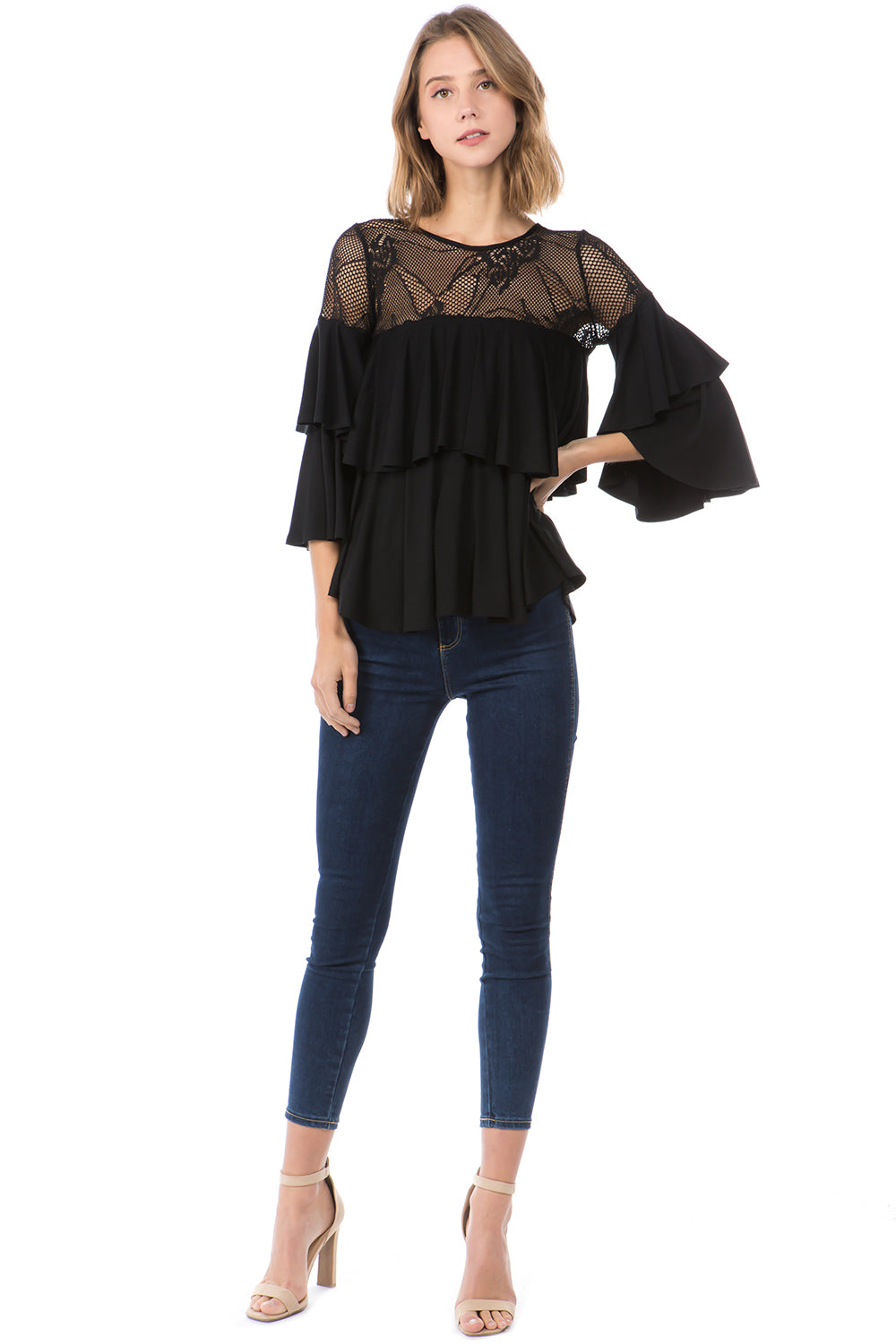 AZALEA RUFFLE TOP (Black)- VT2475