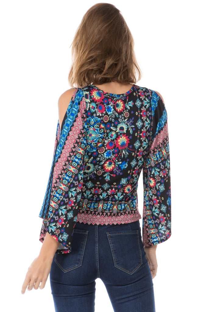 EDEN WRAP TOP (BLACK MULTI)- VT2486