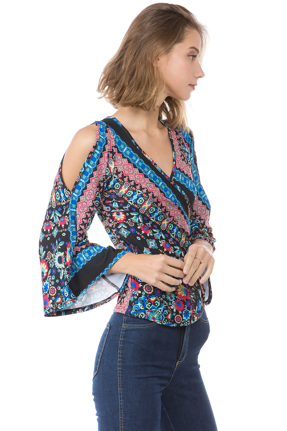 EDEN WRAP TOP (BLACK MULTI)- VT2486