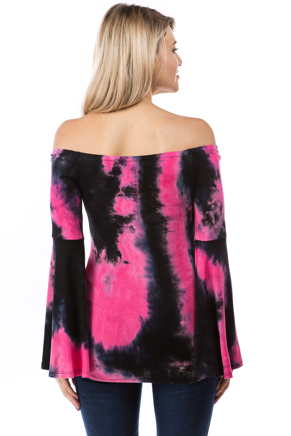AMY OFF SHOULDER TOP (BLACK/FUSCHIA TIE DYE)- VT2492T