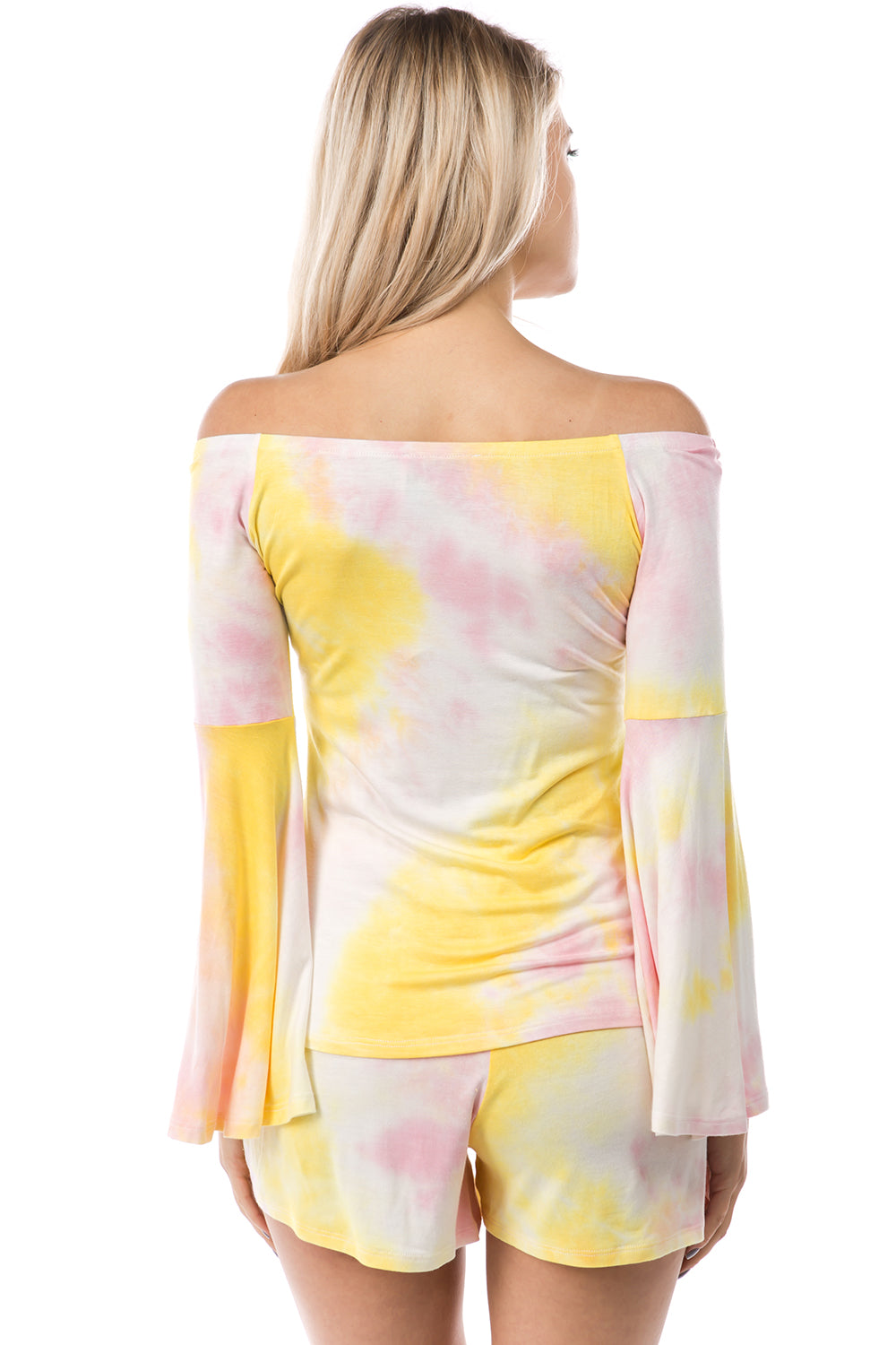 AMY OFF SHOULDER TOP (PINK/YELLOW TIE DYE)- VT2492T
