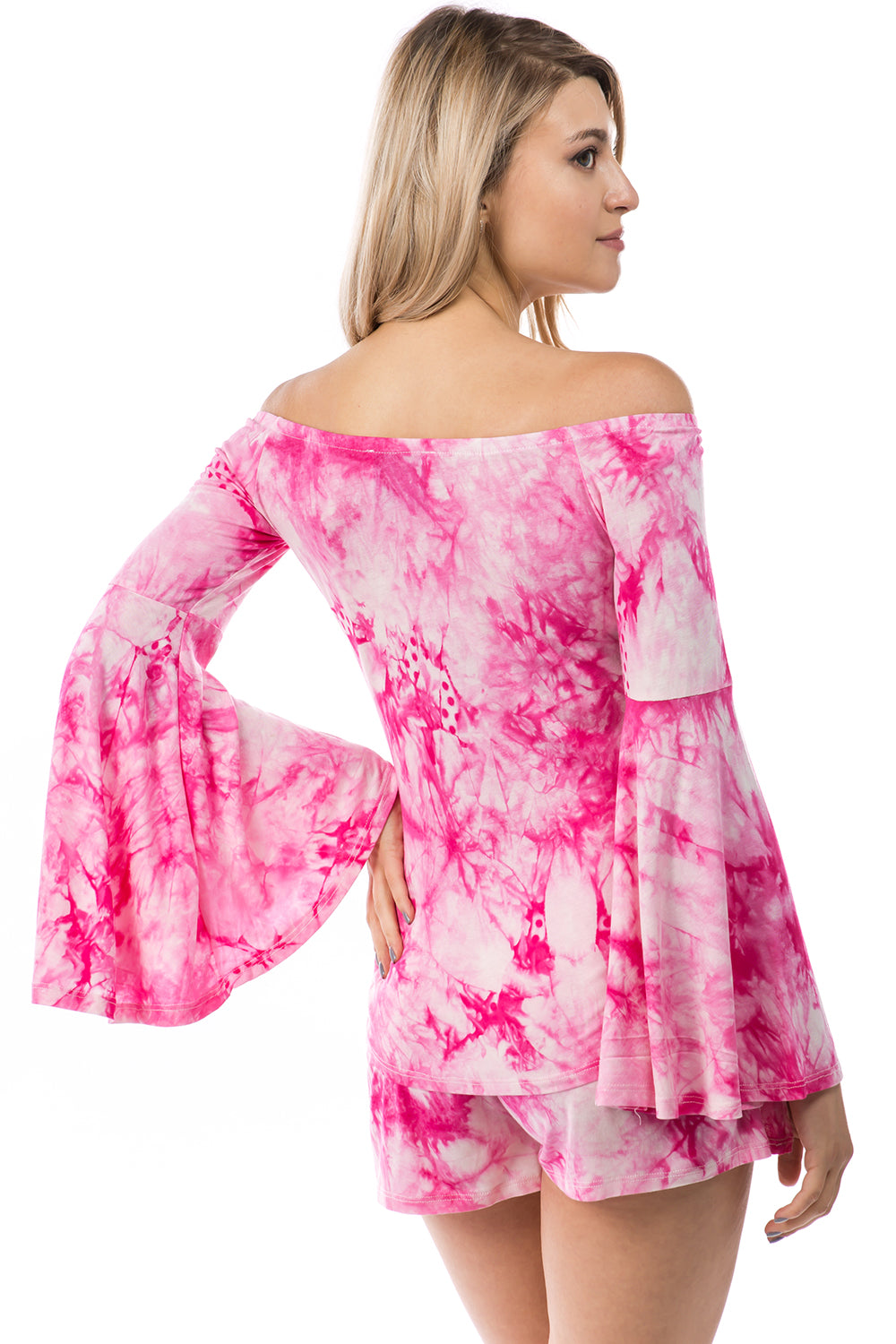 AMY OFF SHOULDER TOP (FUSCHIA TIE DYE)- VT2492T