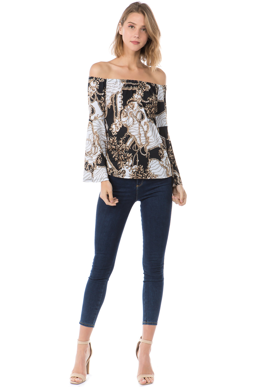 VERSAILLES OFF SHOULDER TOP (WHITE/BLACK)- VT2492