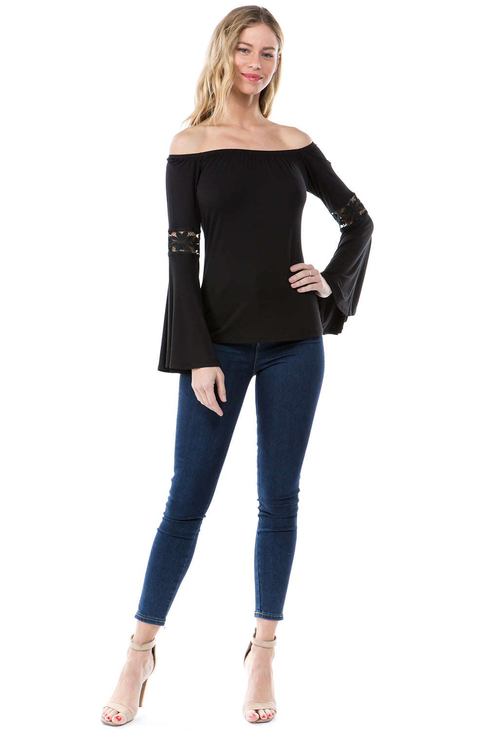 SOLID WENDY OFF SHOULDER TOP (BLACK)- VT2495S