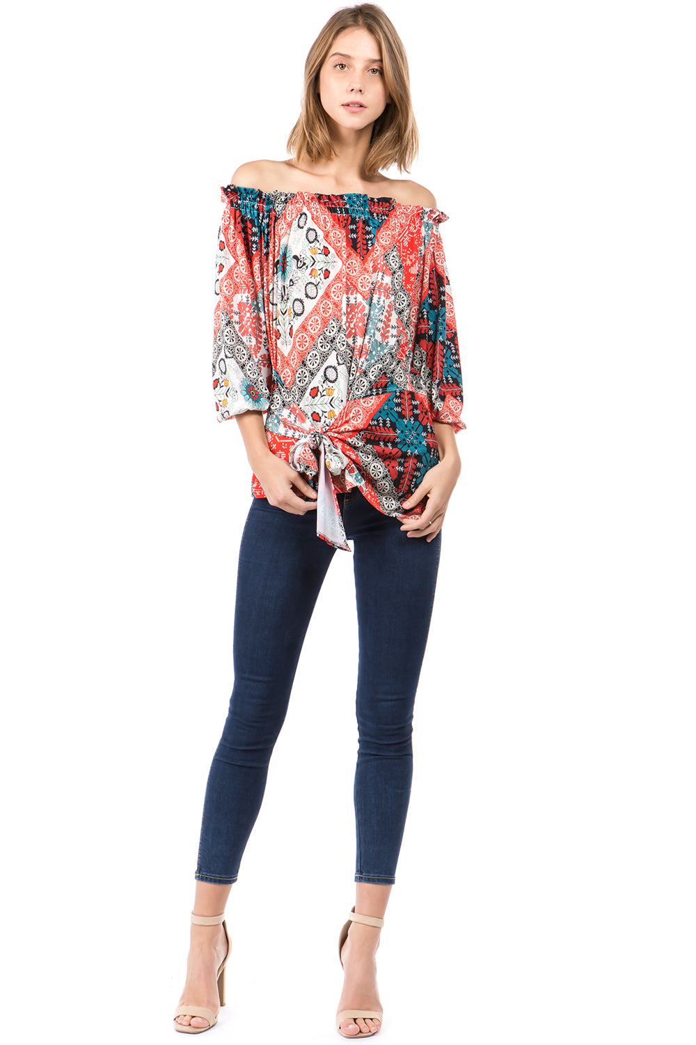 WENDY FRONT TIE TOP (MULTI)- VT2496