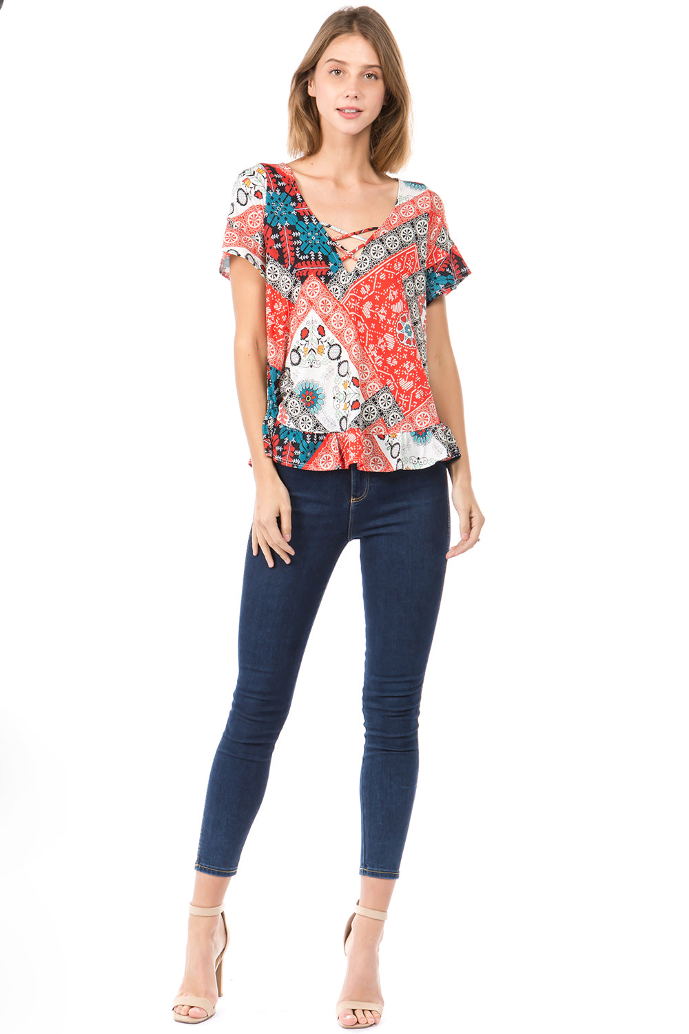 WENDY CROSS NECK TOP (MULTI)- VT2497