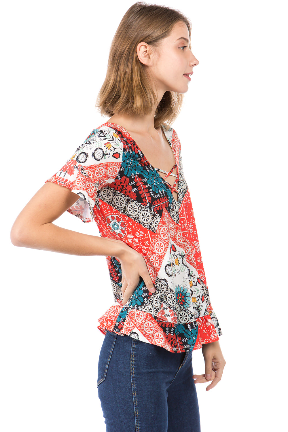 WENDY CROSS NECK TOP (MULTI)- VT2497