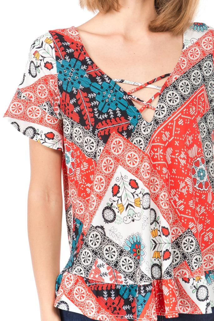 WENDY CROSS NECK TOP (MULTI)- VT2497