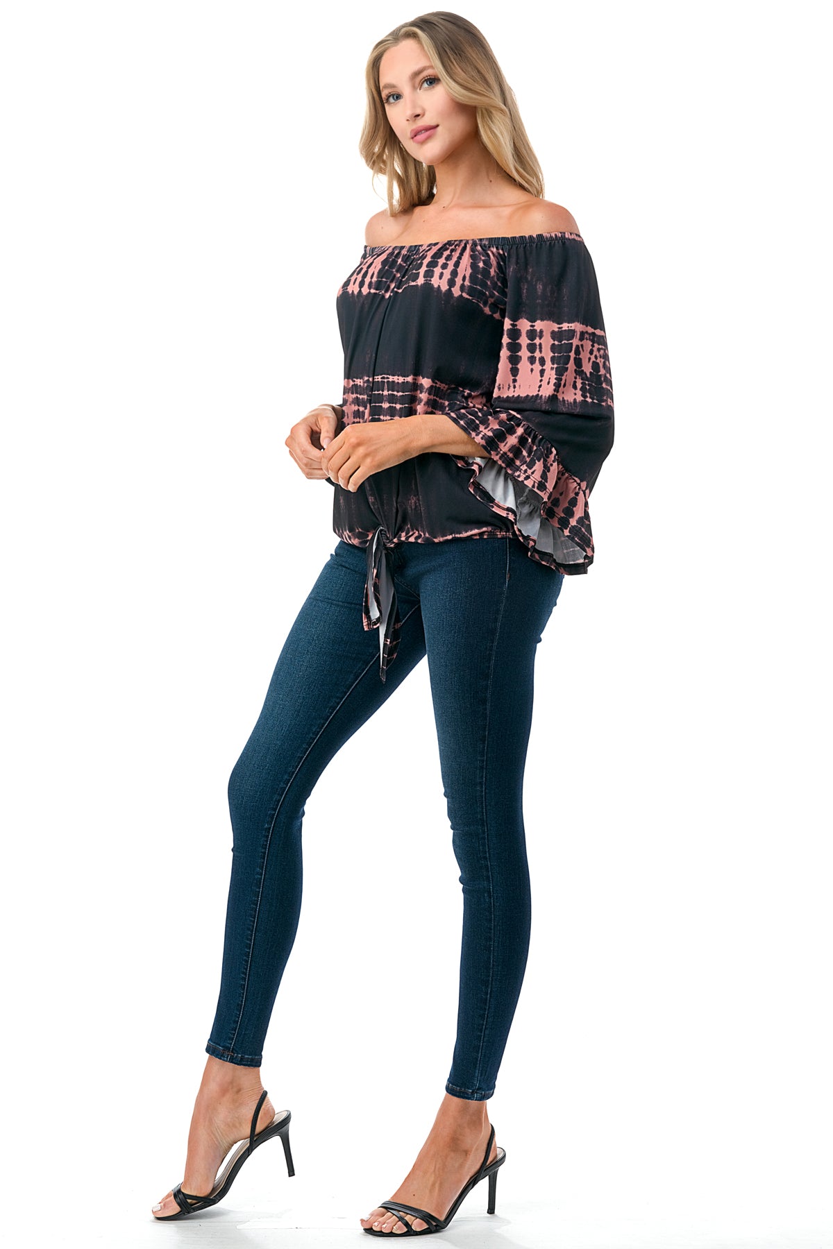 HARRIET OFF SHOULDER TOP (BLACK RUST TIE DYE)- VT2509