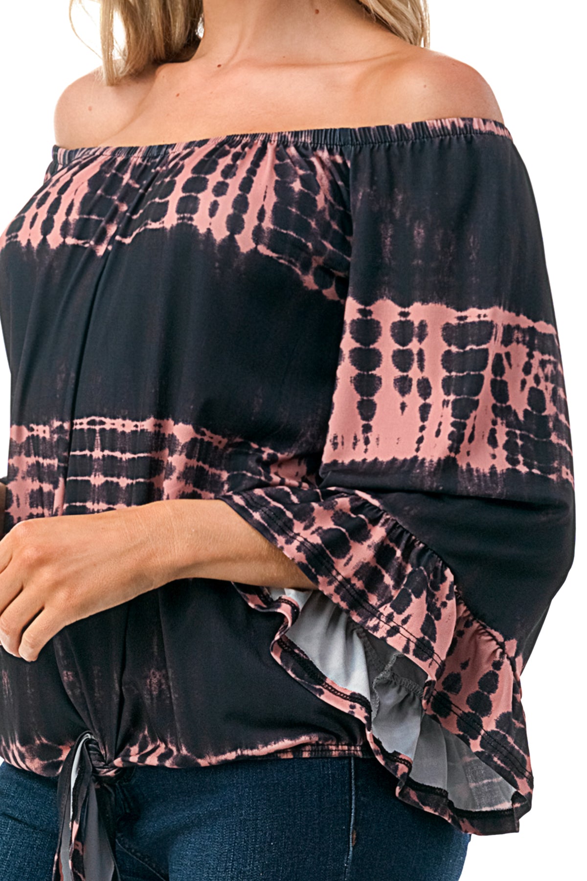 HARRIET OFF SHOULDER TOP (BLACK RUST TIE DYE)- VT2509