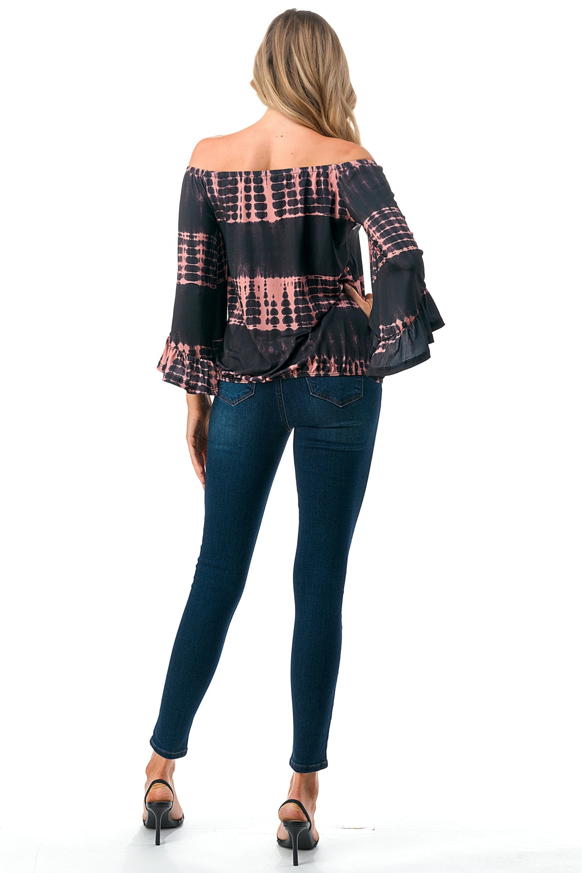 HARRIET OFF SHOULDER TOP (BLACK RUST TIE DYE)- VT2509