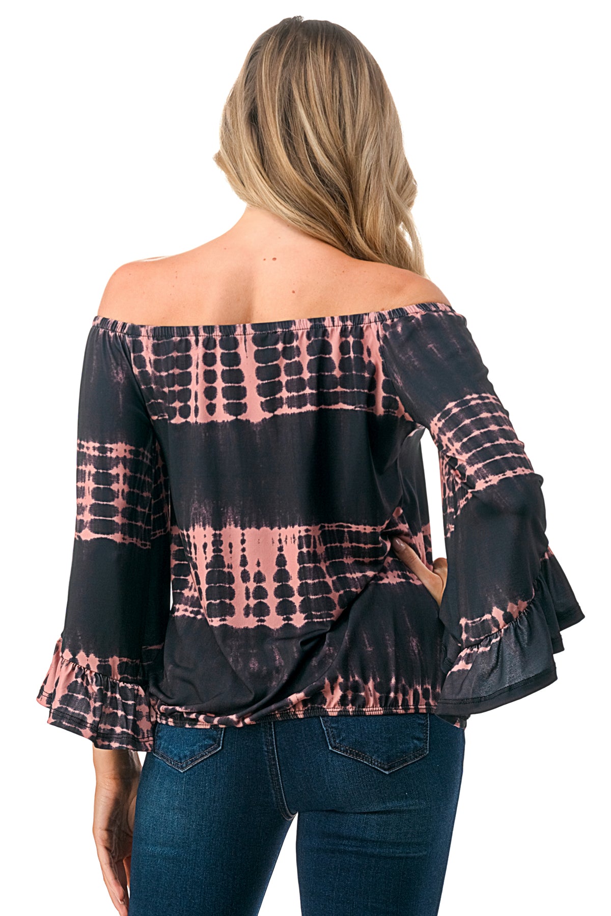HARRIET OFF SHOULDER TOP (BLACK RUST TIE DYE)- VT2509