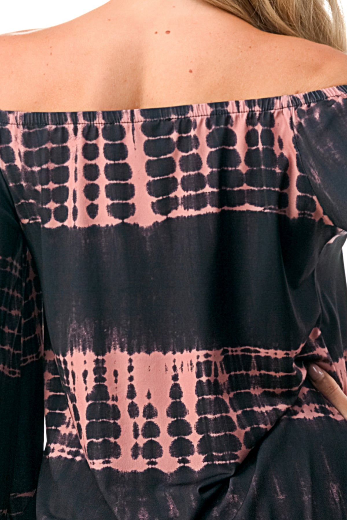 HARRIET OFF SHOULDER TOP (BLACK RUST TIE DYE)- VT2509