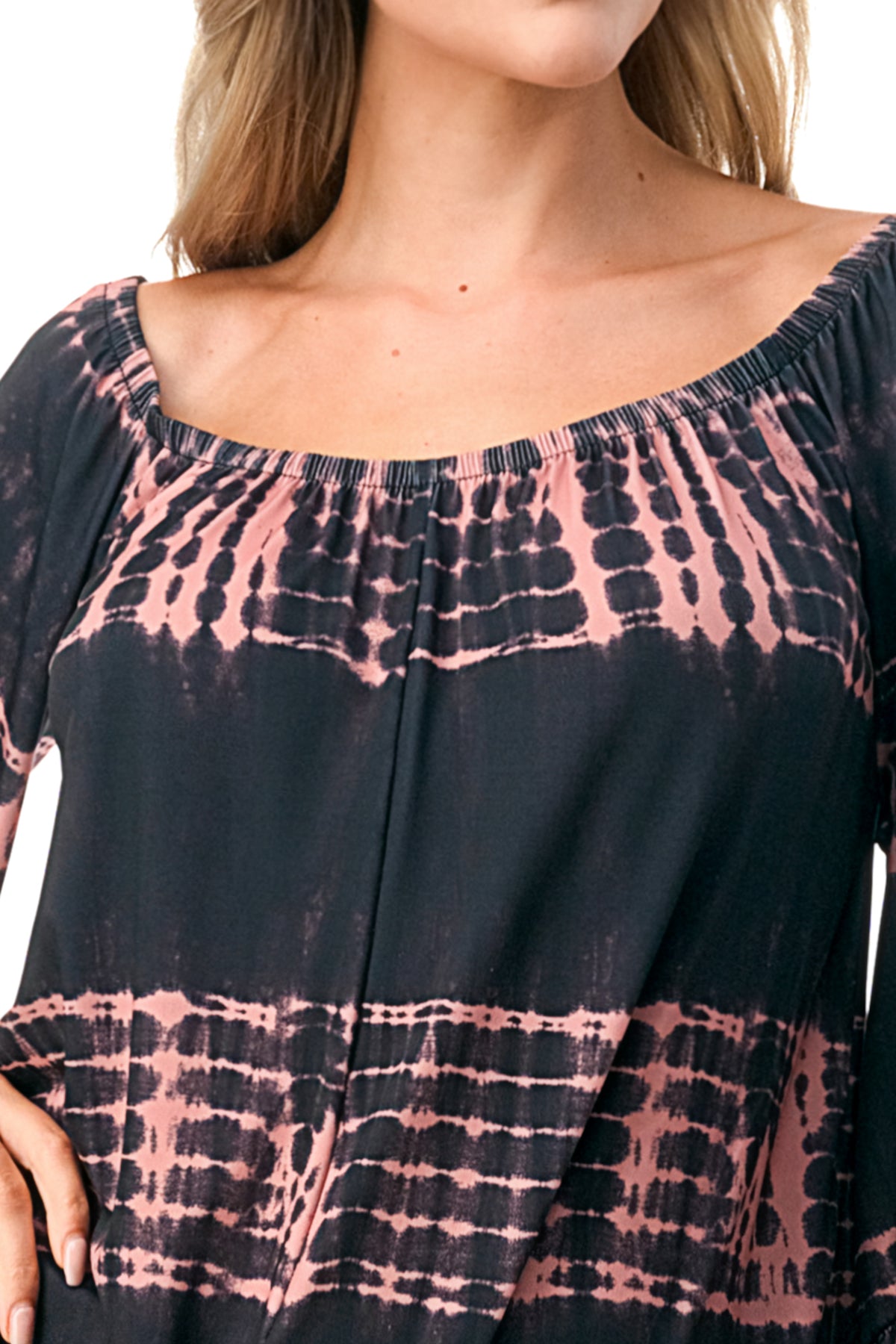 HARRIET OFF SHOULDER TOP (BLACK RUST TIE DYE)- VT2509