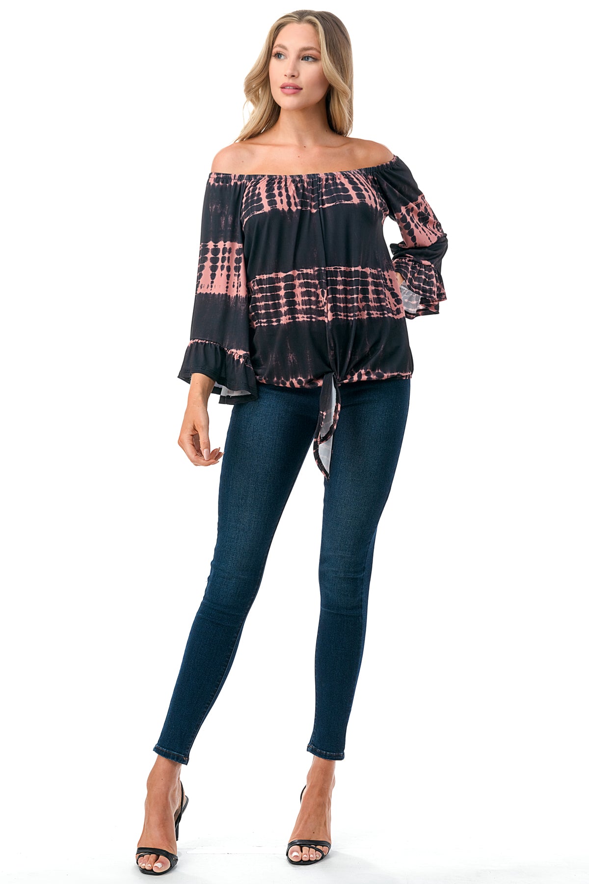 HARRIET OFF SHOULDER TOP (BLACK RUST TIE DYE)- VT2509
