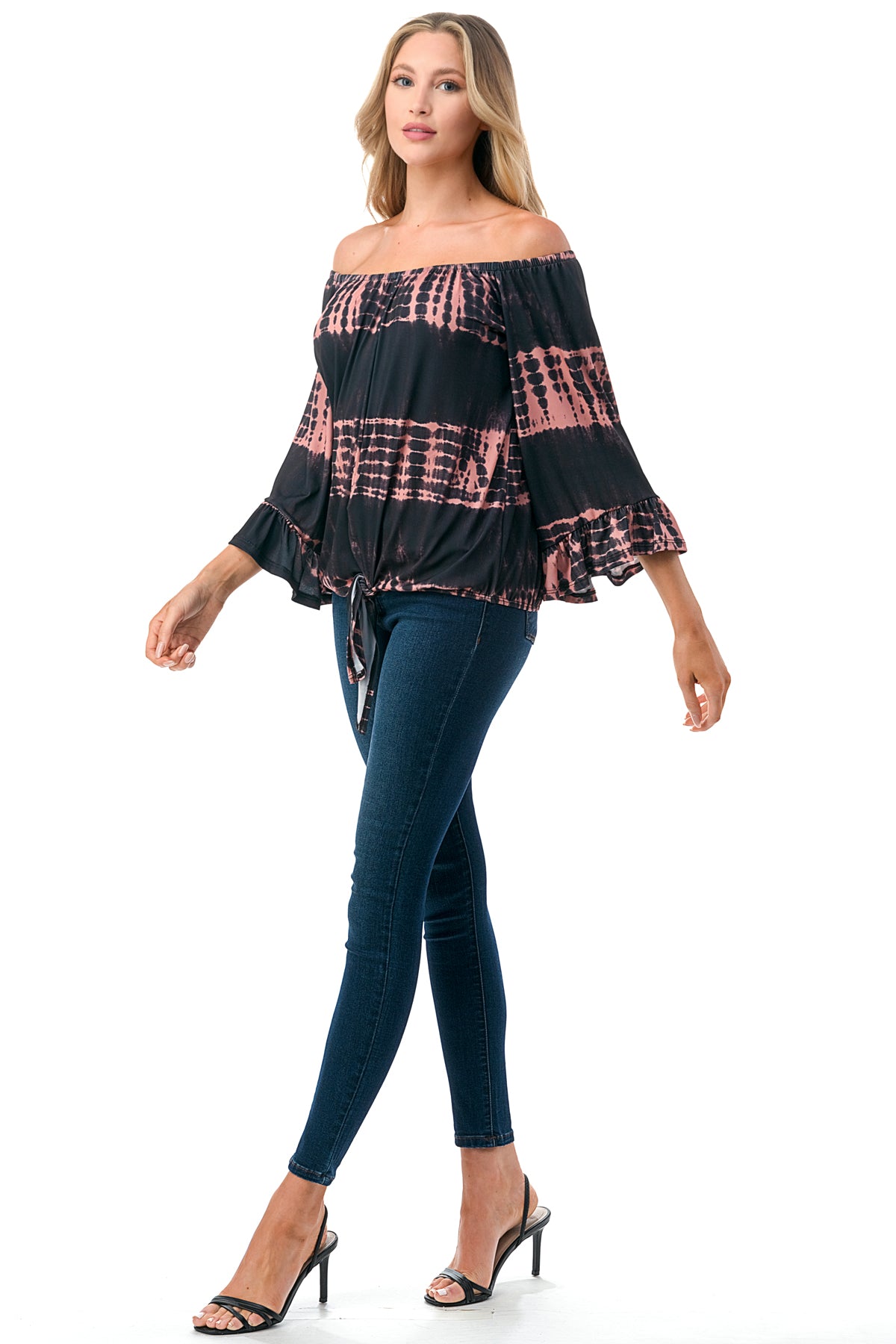 HARRIET OFF SHOULDER TOP (BLACK RUST TIE DYE)- VT2509