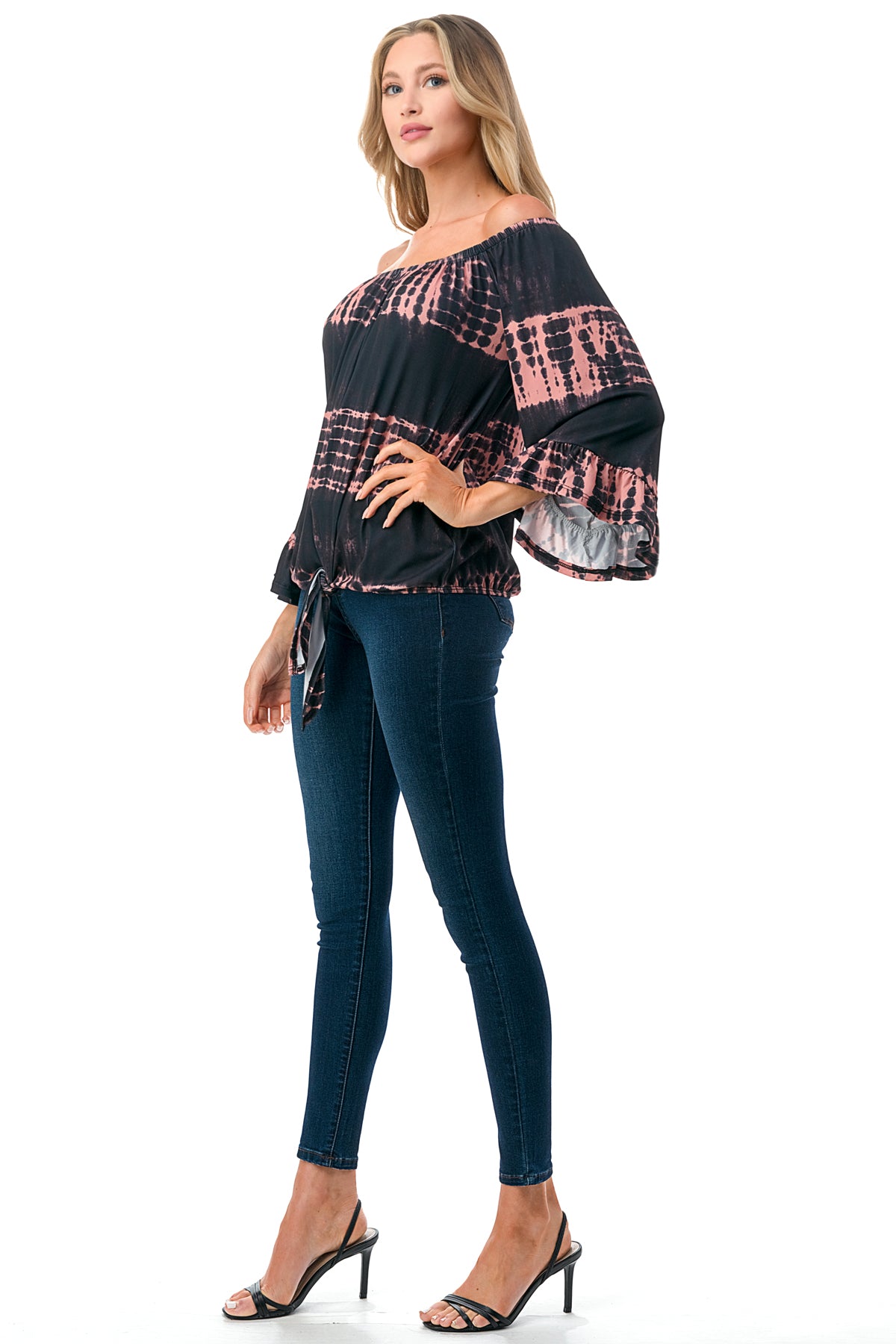HARRIET OFF SHOULDER TOP (BLACK RUST TIE DYE)- VT2509