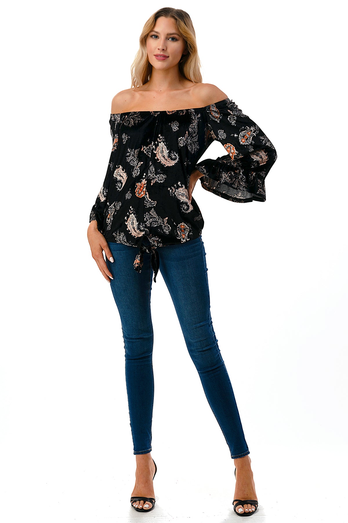HARRIET OFF SHOULDER TOP (BLACK VELVET)- VT2509