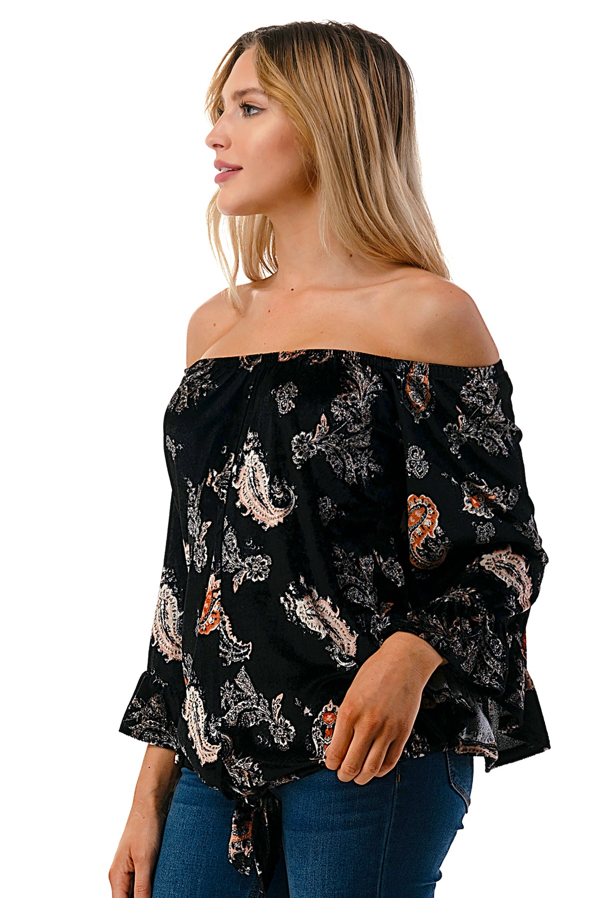 HARRIET OFF SHOULDER TOP (BLACK VELVET)- VT2509