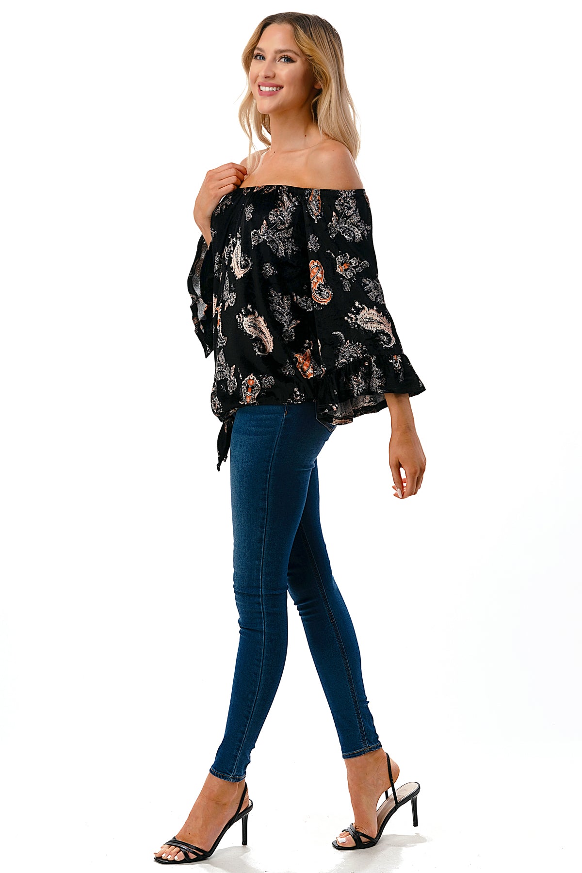 HARRIET OFF SHOULDER TOP (BLACK VELVET)- VT2509