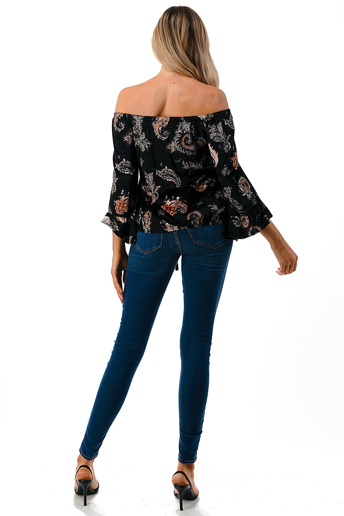 HARRIET OFF SHOULDER TOP (BLACK VELVET)- VT2509