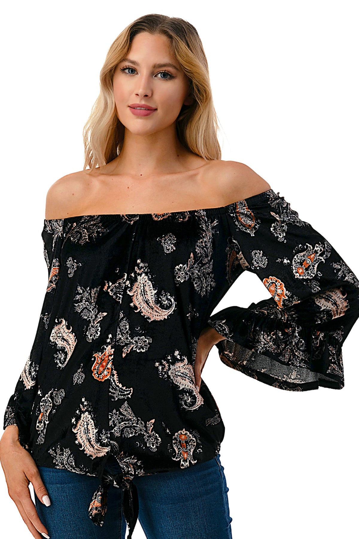 HARRIET OFF SHOULDER TOP (BLACK VELVET)- VT2509