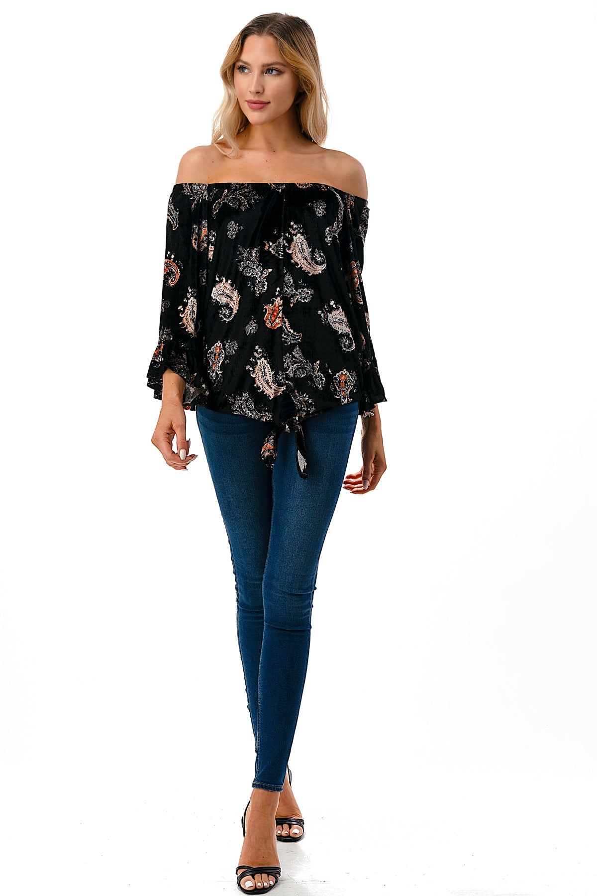 HARRIET OFF SHOULDER TOP (BLACK VELVET)- VT2509