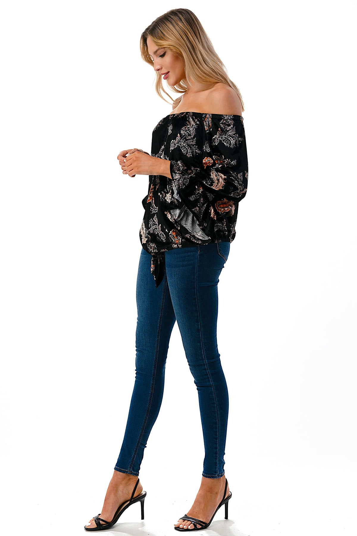 HARRIET OFF SHOULDER TOP (BLACK VELVET)- VT2509
