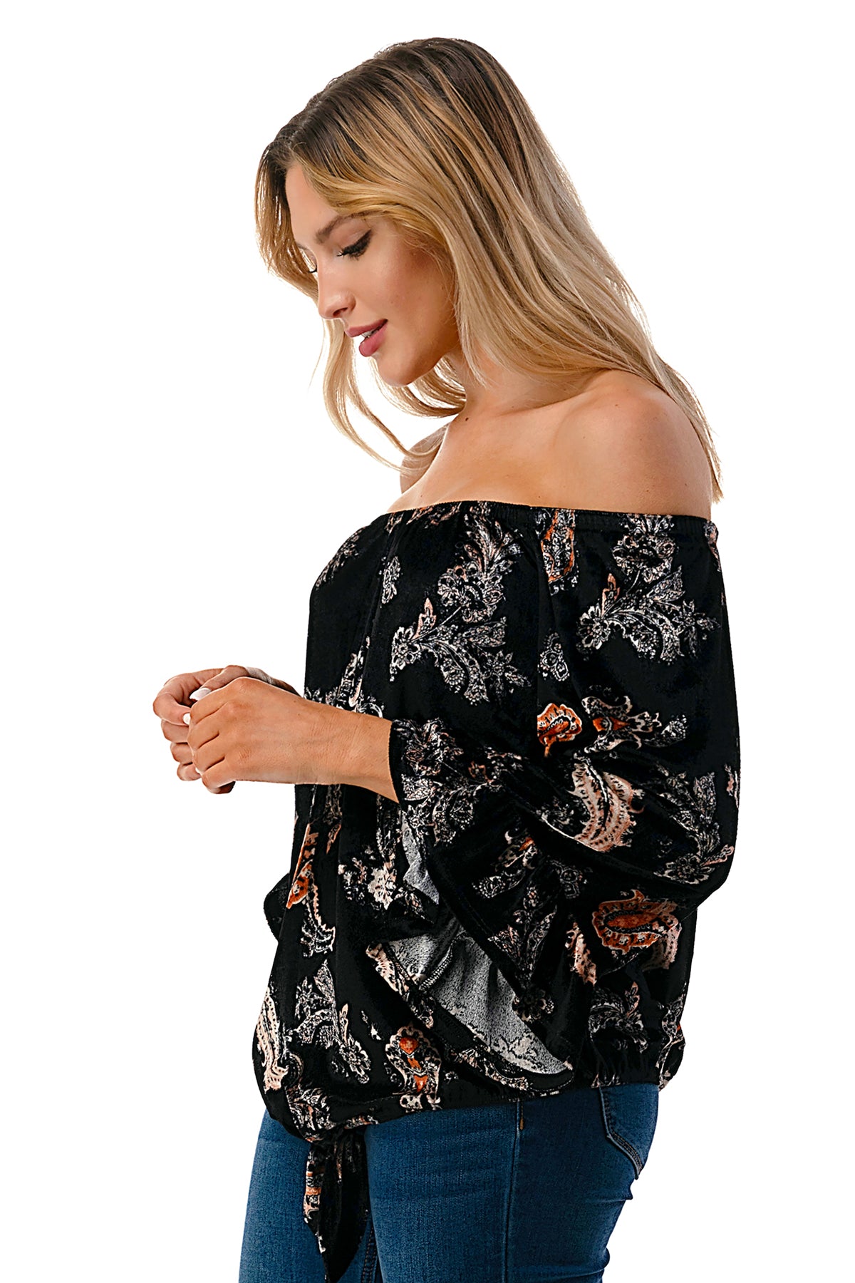 HARRIET OFF SHOULDER TOP (BLACK VELVET)- VT2509