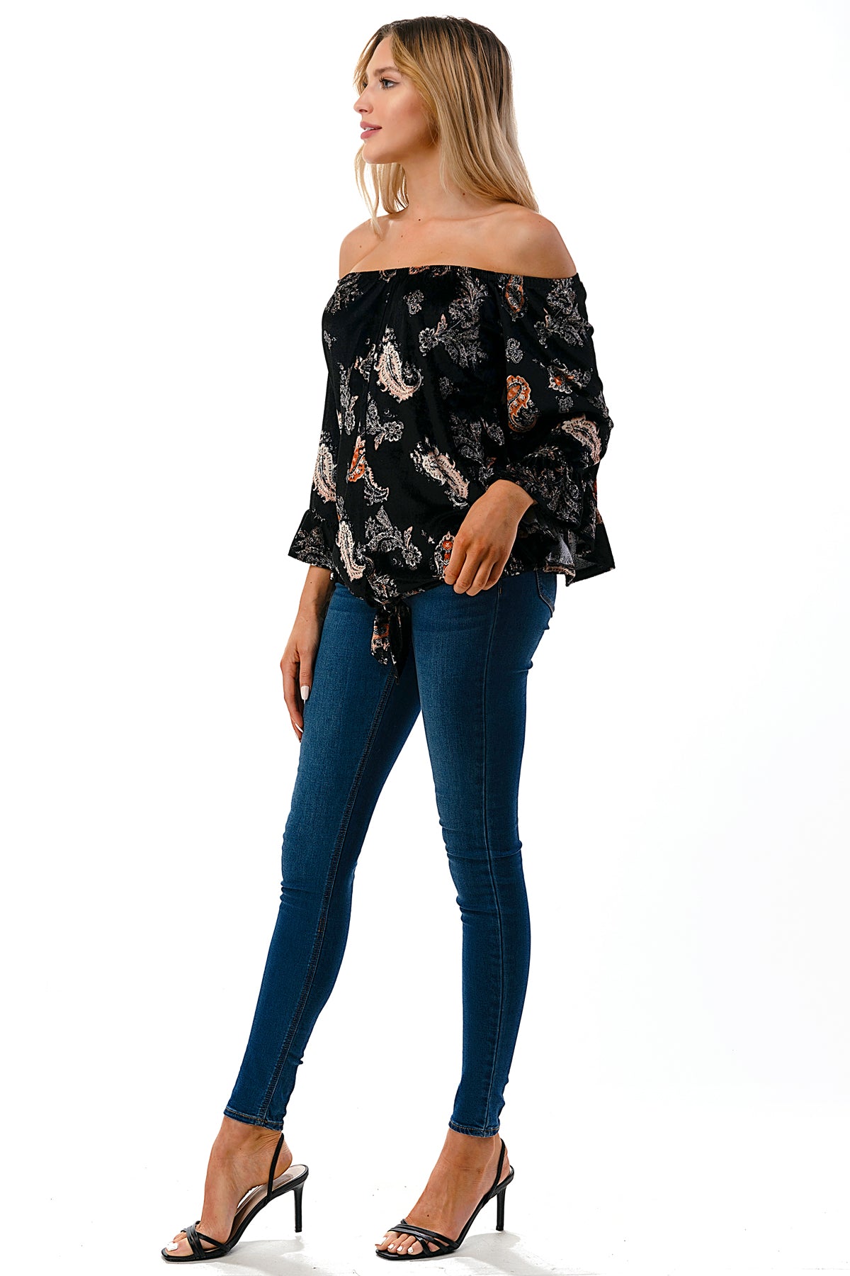 HARRIET OFF SHOULDER TOP (BLACK VELVET)- VT2509