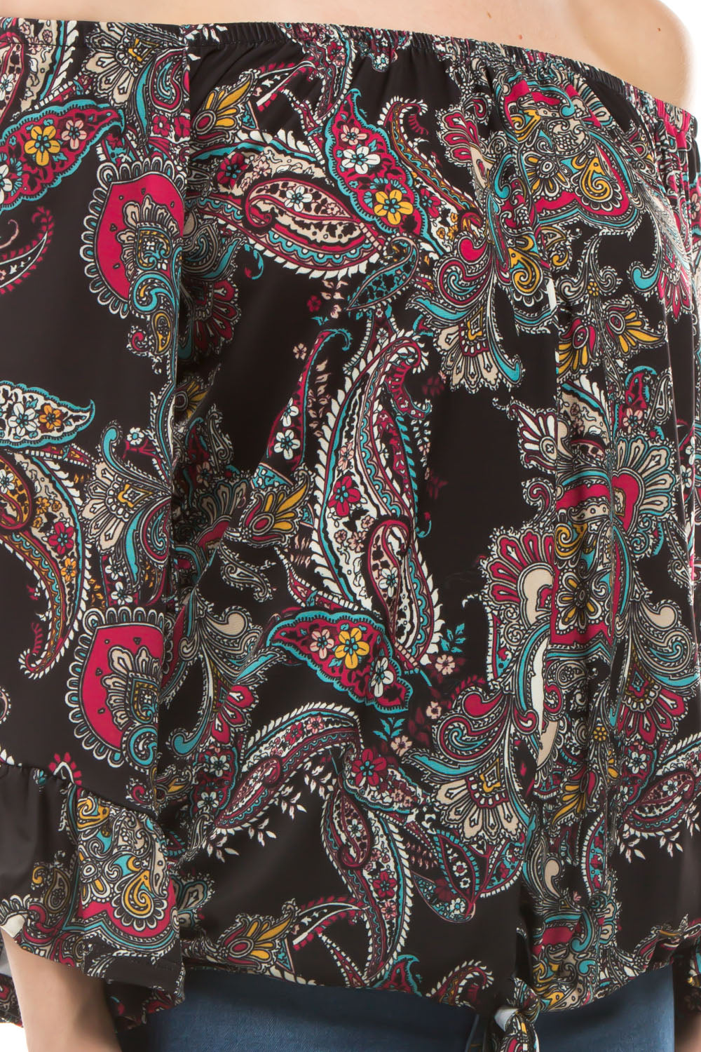 HARRIET OFF SHOULDER TOP (BLACK PAISLEY)- VT2509