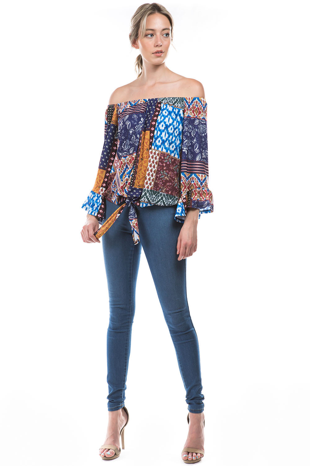 HARRIET OFF SHOULDER TOP (MULTI BOHEMIAN)- VT2509