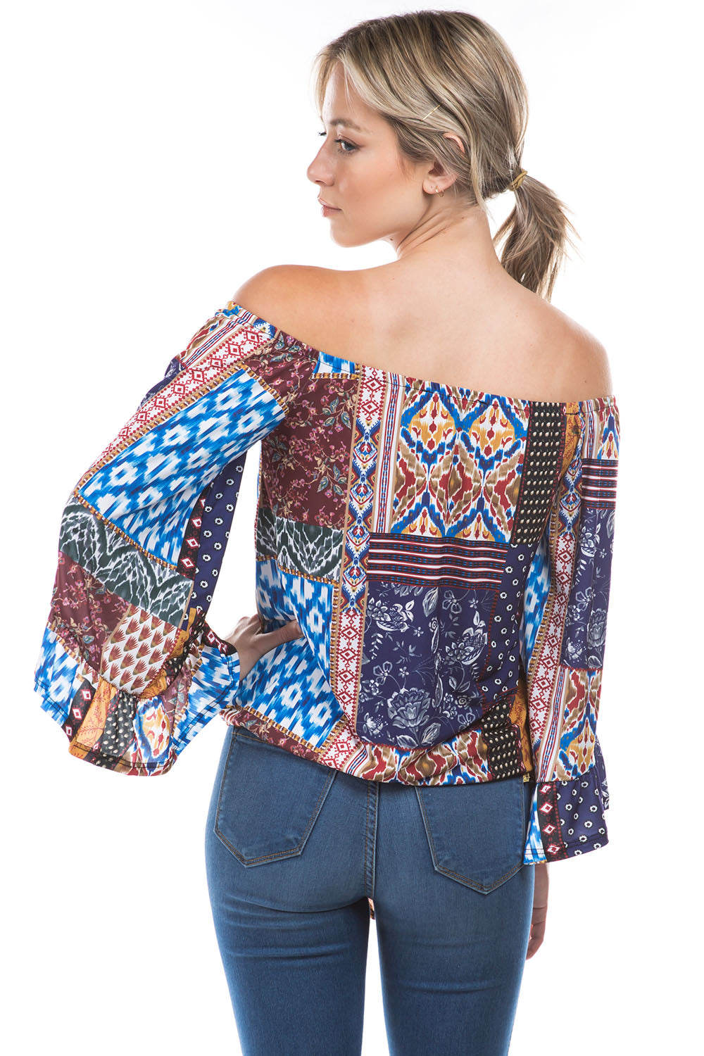 HARRIET OFF SHOULDER TOP (MULTI BOHEMIAN)- VT2509